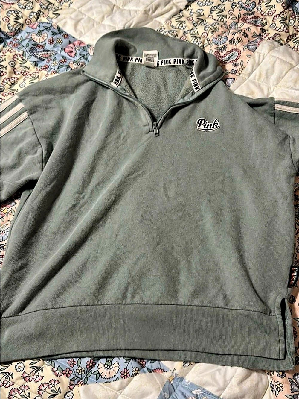 PINK Quarter Zip Pullover Green Medium Like New